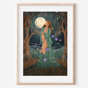 FULL BLOOM - Schwangerschaft Kunst Mutter Baby Poster Mutterschaft Mond Natur Mama Blumendruck Dekor spirituelles Geschenk für Mama Illustration ätherisch