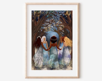 WINTER SOLSTICE- fine art women circle illustration print