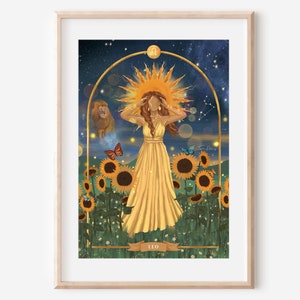 LEO - print star sign zodiac poster fine art illustration lion spiritual goddess astrology wall decor celestial stars ethereal art