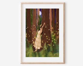 FIREFLIES - fine art woodland woman spiritual illustration print