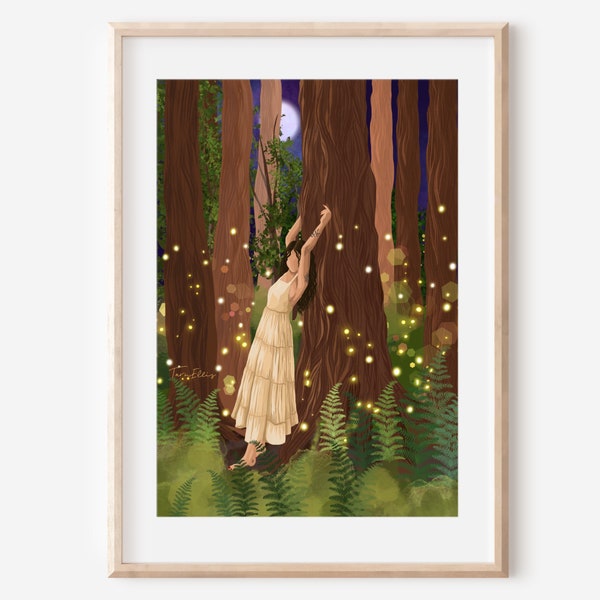 FIREFLIES - fine art woodland woman spiritual illustration print