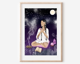 THE UNIVERSES AURA - fine art print spiritual cosmic manifestation illustration wall decor poster women meditation crystal ethereal moon