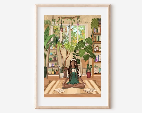 PLANT LADY - fine art print hippie house plants indoor jungle illustration wall decor poster spiritual boho witchy pagan crystals altar girl