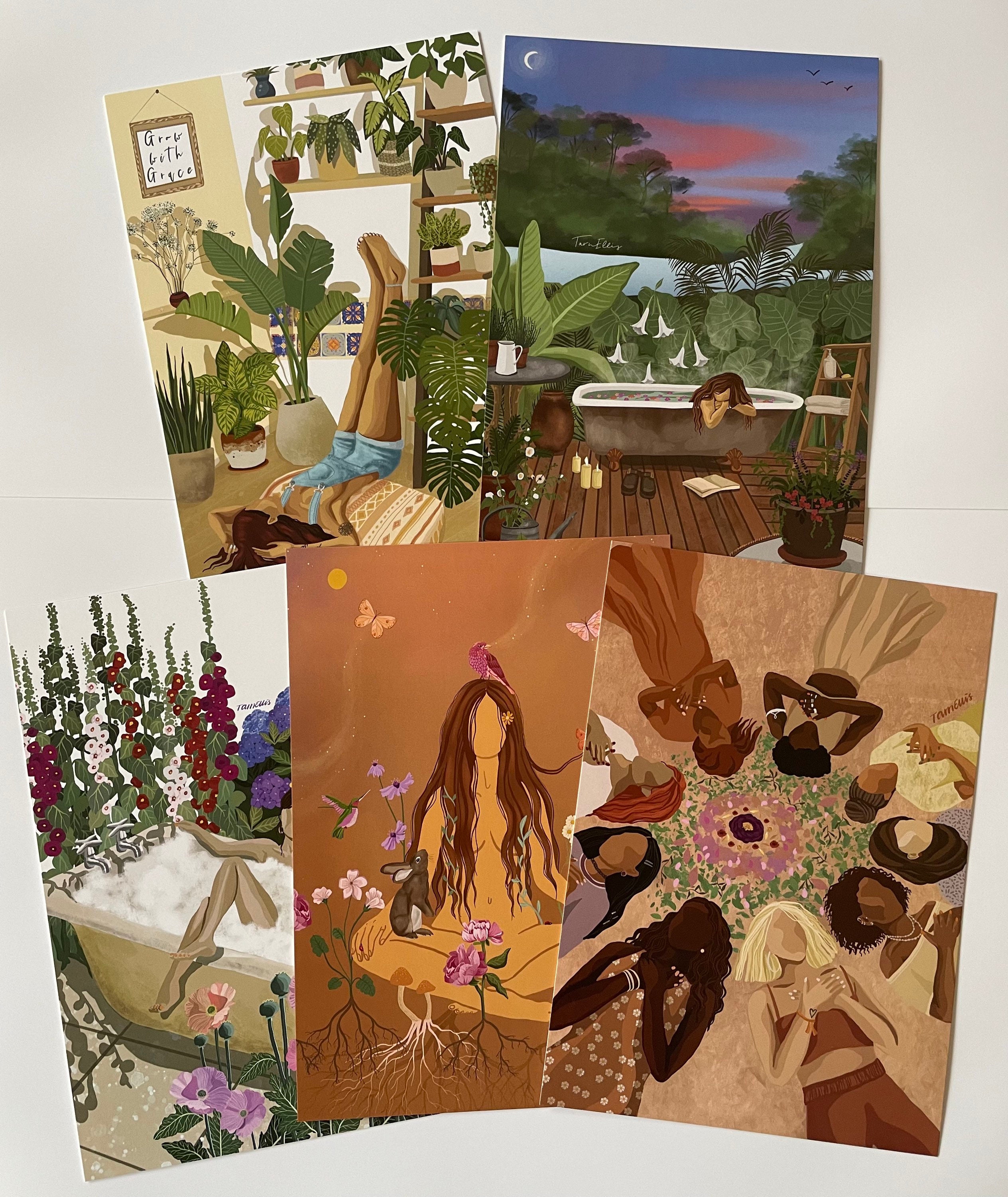 The PLANTS and PEACE Collection - Five A5 Nature Women Print Set Wall Decor  Poster Mini Spiritual Hippie Hippy Boho Friendship Set - Etsy, image size:2528x3000