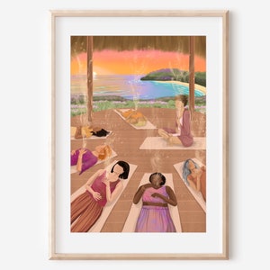 BREATHING HEALING - fine art print breath work women circle self love meditation illustration wall decor poster healing friendship spiritual