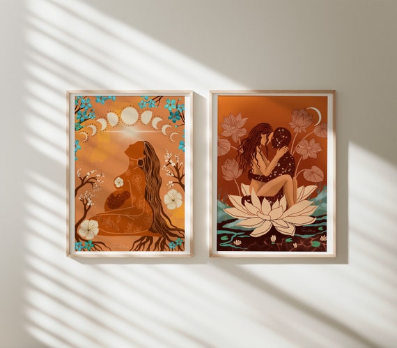 Soul Mates - Fine Art Print Spiritual Love Illustration Wall Decor