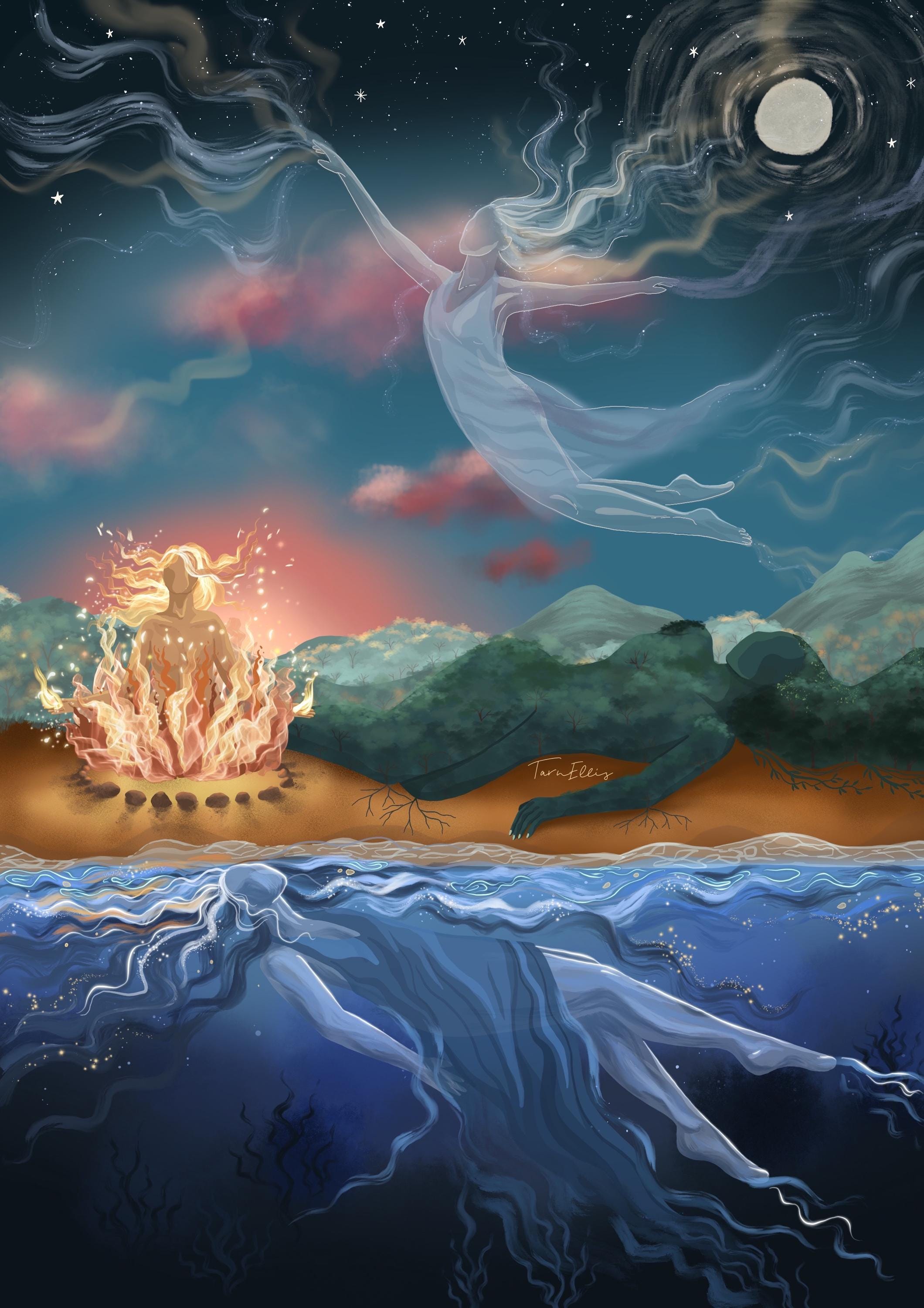 THE ELEMENTS - Fine Art Print Mother Nature Four Elements Wall Decor ...