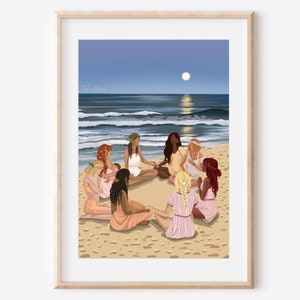 WOMENS CIRCLE - fine art sacred ceremony beach lady illustration print