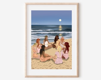 WOMENS CIRCLE - fine art sacred ceremony beach lady illustration print