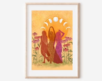 GROW YOUR own WAY - fine art print friendship spiritual wall decor poster self love pink illustration nature flowery watercolour moon gift