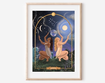 GEMINI - star sign zodiac poster fine art illustration print spiritual astrology wall decor celestial cosmic ethereal art