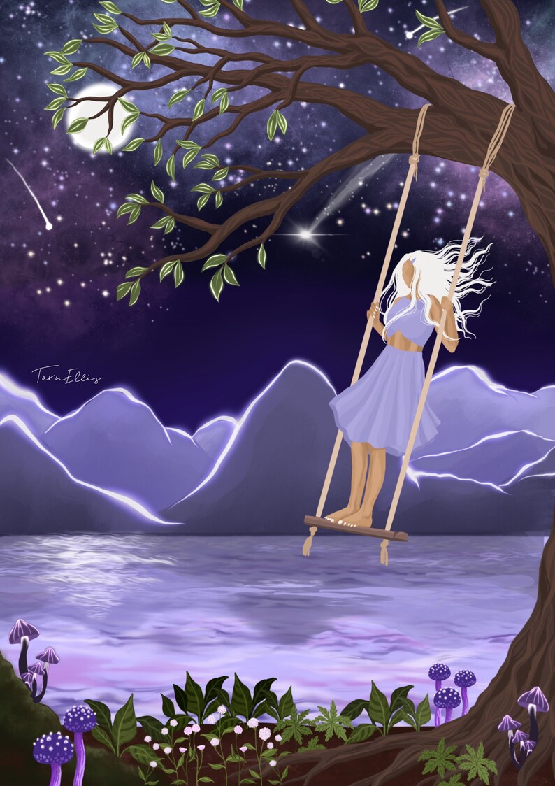 NOSTALGIA Fine Art Girl on Swing Illustration Print Etsy