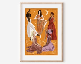 UNITY IN DIVERSITY- fine art print, unity friendship illustration wall decor poster sisters sisterhood spiritual women girls friends gift