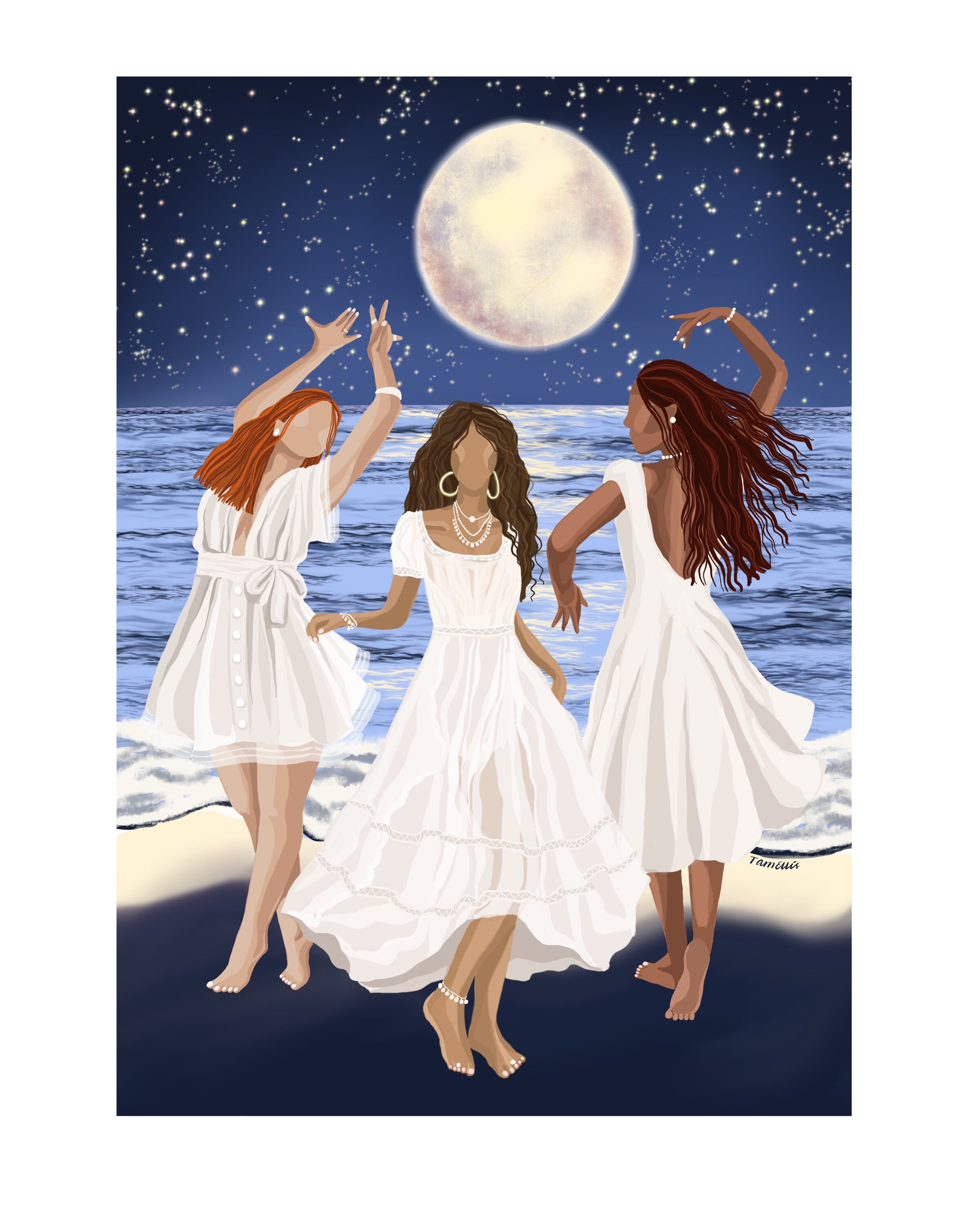 MOON DANCE - Fine Art Print, New Age Goddess Full Moon Unity