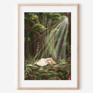 FOREST BATHING - fine art print mother earth nature healing wall decor poster spiritual illustration design whimsical folk girl tree restful