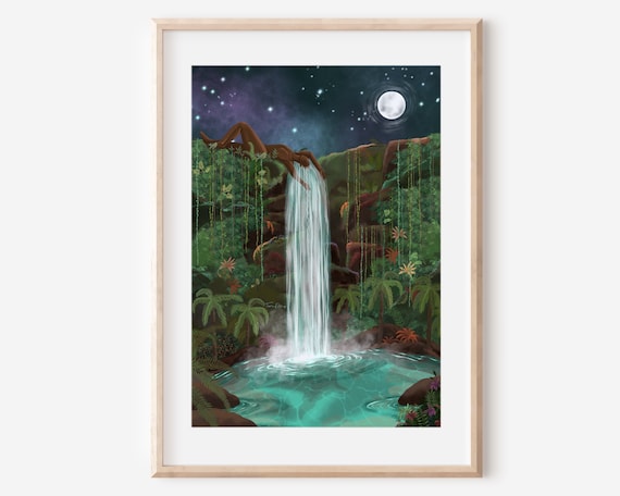 THE WATERFALL - Nature Woman Earthy Artwork Fine Art Illustration