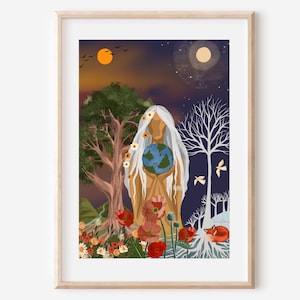 SOLSTICE QUEEN - fine art print seasons nature earth illustration wall decor poster spiritual hippie hippy boho earthy ethereal plants