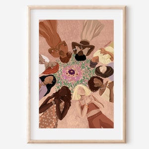 We are One - Fine art print, unity illustration wall decor poster flowers sisterhood women circle togetherness connection nature friendship