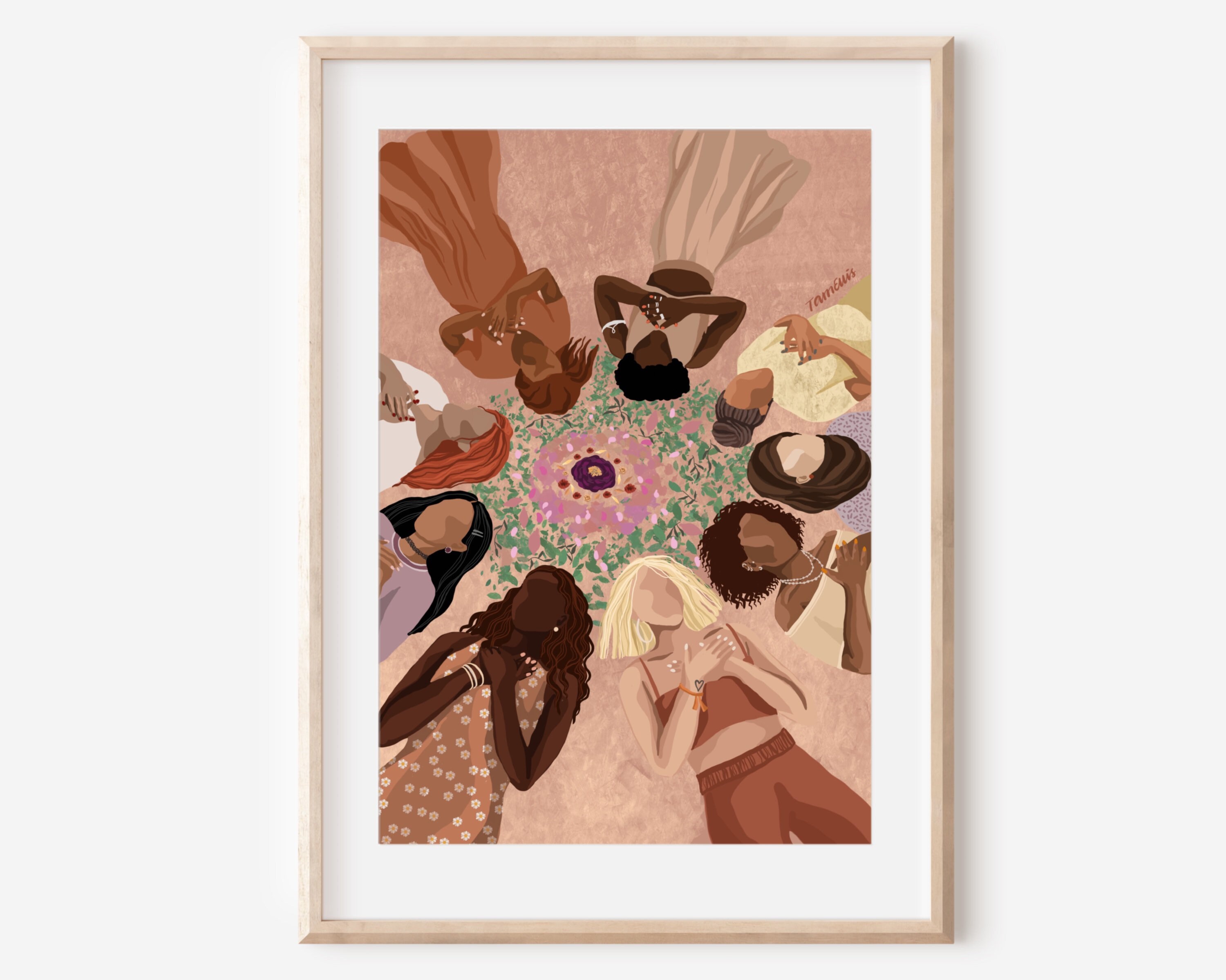 We are One - Fine art print, unity illustration wall decor poster flowers sisterhood women circle togetherness connection nature friendship