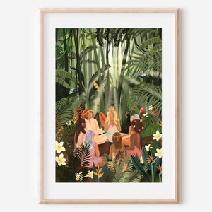 JUNGLE WOMEN - flower circle | tropical nature healing | fine art illustration print