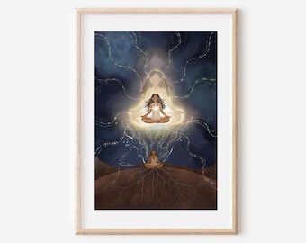 THE HIGHER SELF - fine art print meditation yoga divine energy illustration celestial cosmic poster dreamy magical spiritual transcendence