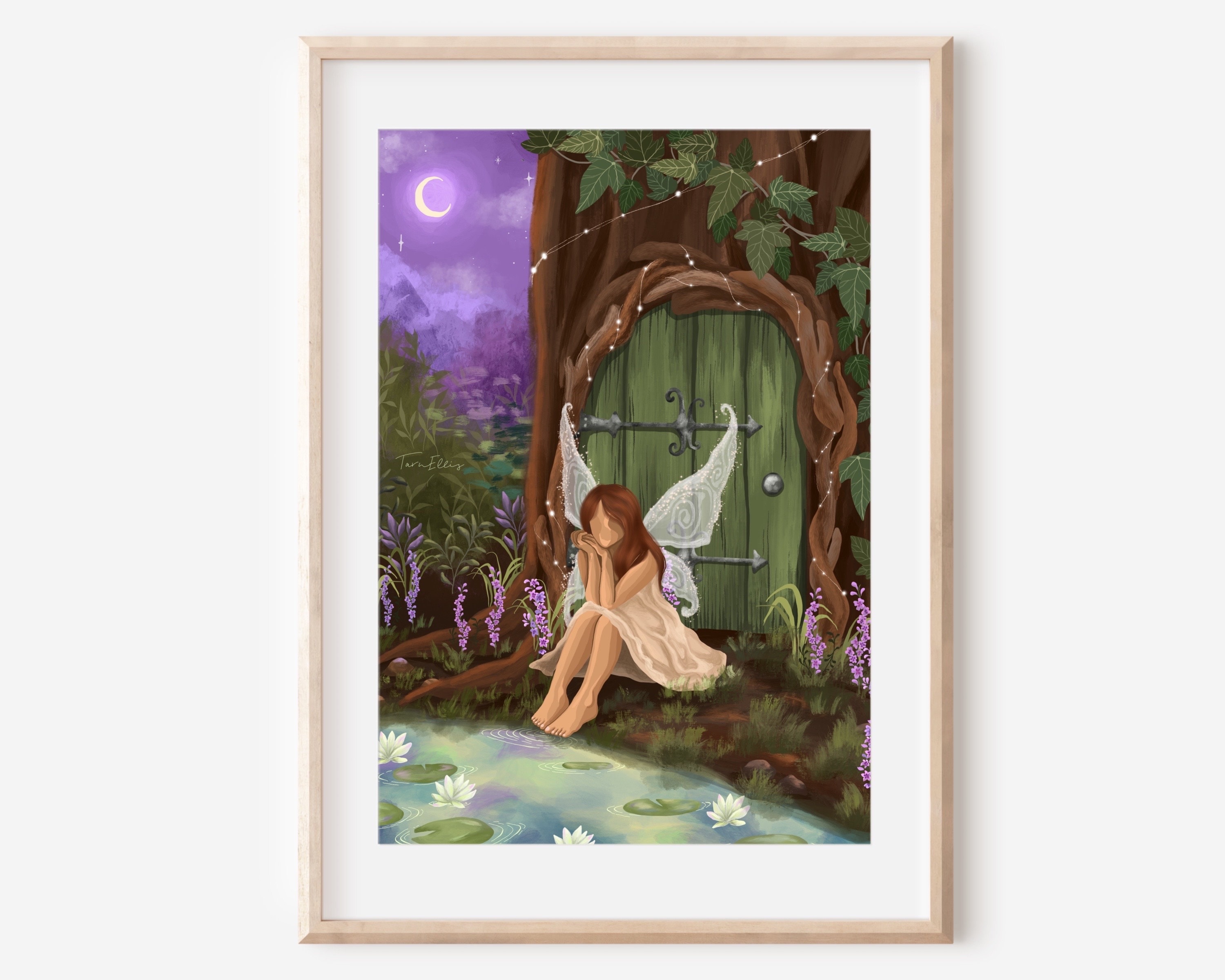 FAIRY HOME - fine art illustration print fairie pixie nymph art decor dreamy lotus ethereal poster fairytale wicca moon painting