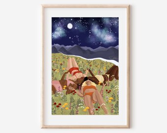WONDERFUL WORLD - fine art print unity diversity friendship illustration wall decor poster flowers illustration nature ethereal celestial
