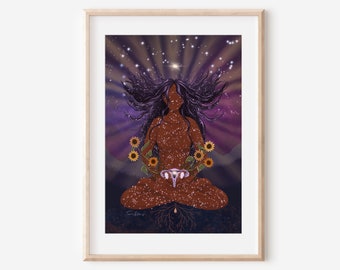 I AM WOMAN - fine art print divine feminine uterus illustration wall decor poster spiritual womb mother nature ethereal whimsical magical