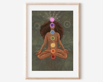 CHAKRA BALANCE - fine art print meditation yoga yogi spiritual healing gift lotus studio decor poster illustration design ethereal goddess