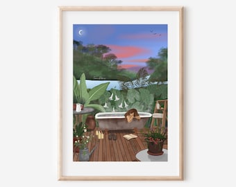 DREAM TIME BATH  - fine art print self love woman spiritual bathroom wall decor dreamy poster boho hippie garden design ethereal whimsical