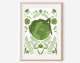 GREEN EARTH - fine art planet eco environment illustration print