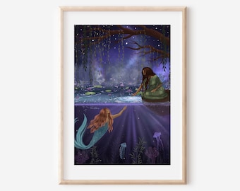 AQUARIUS - mermaid water woman |  magical nature connection | fine art illustration print