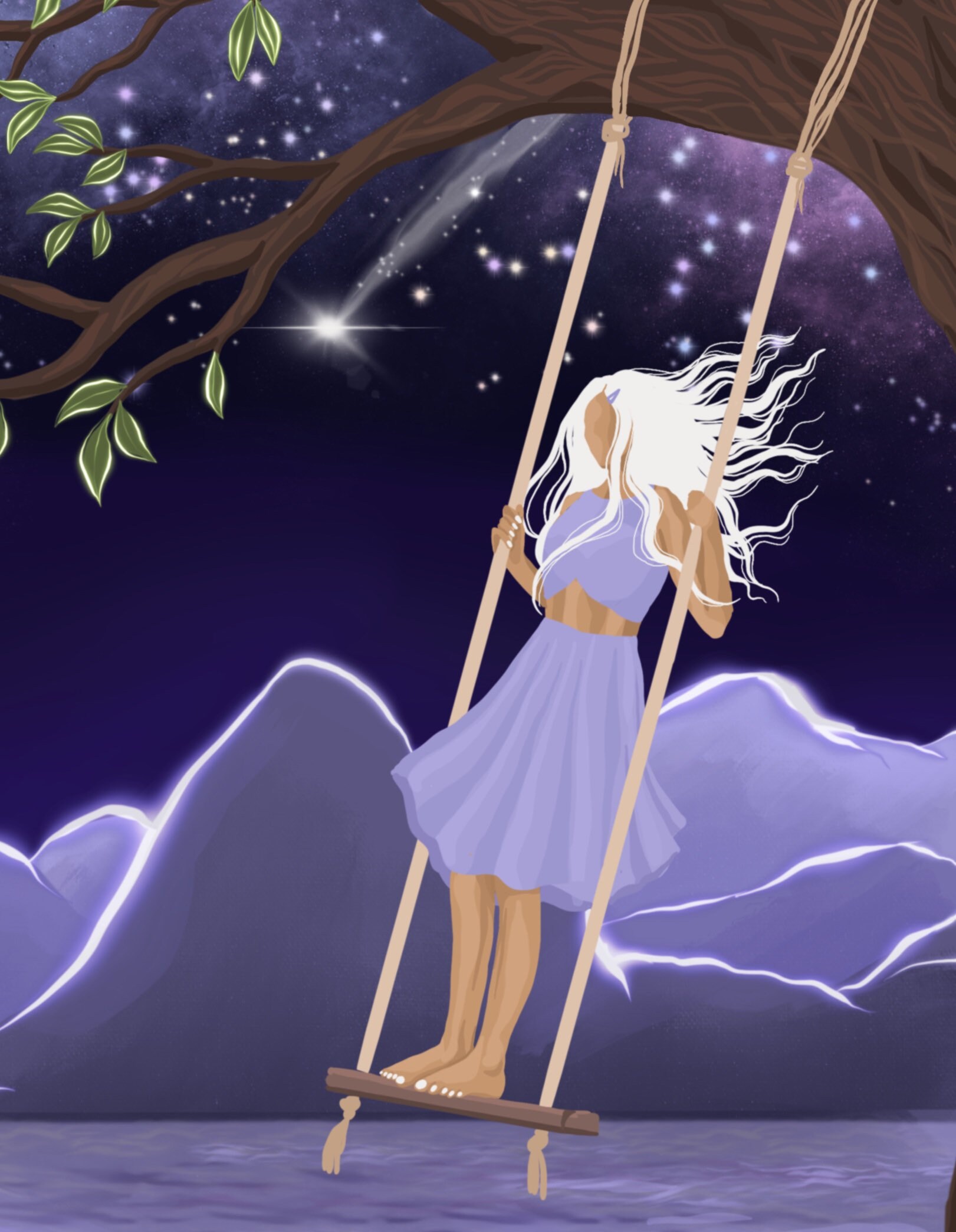 NOSTALGIA Fine Art Girl on Swing Illustration Print Etsy