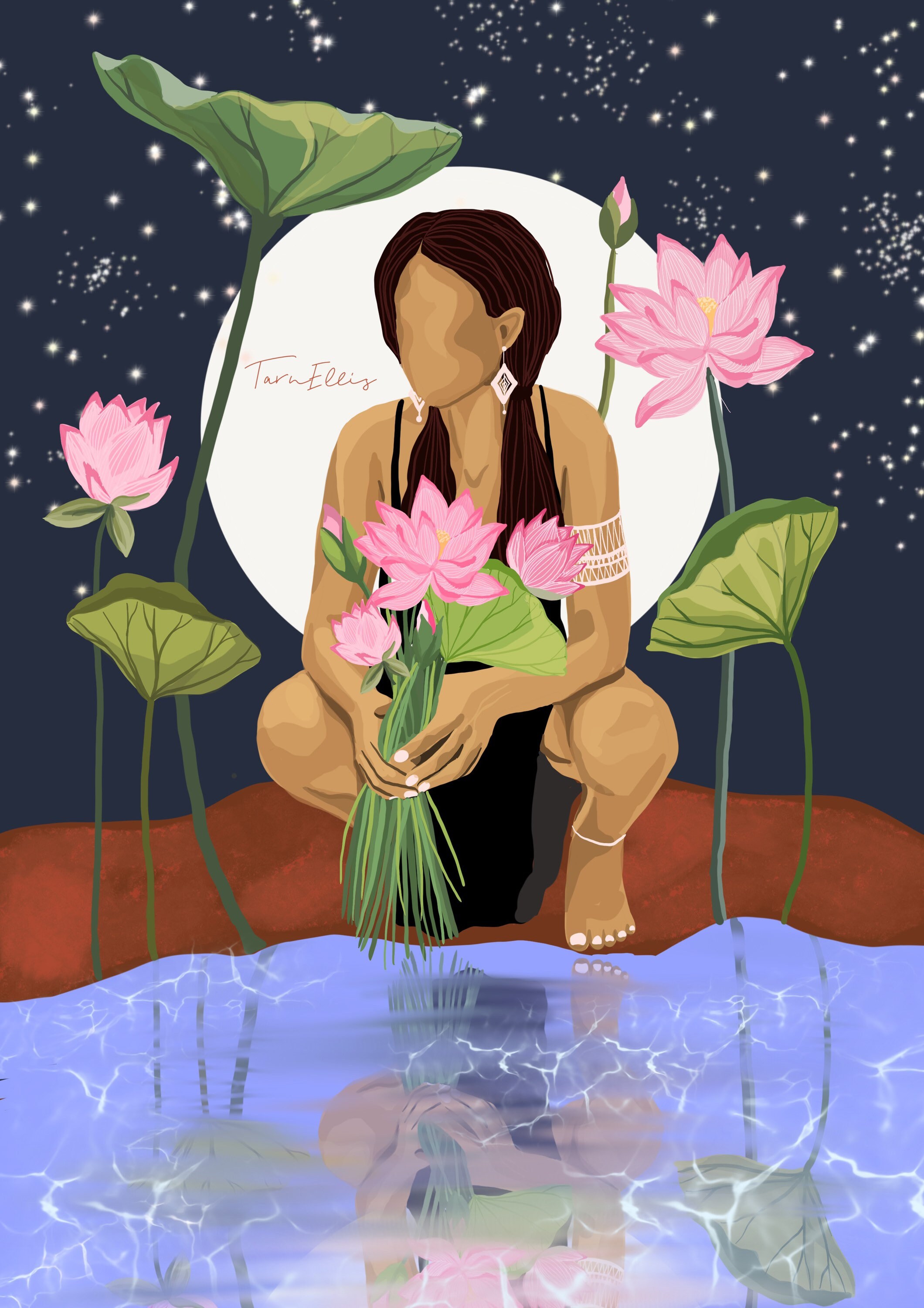 LOTUS LUNA MAGIC Fine Art Spiritual Full Moon Illustration Etsy