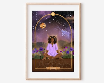 TAURUS - print star sign zodiac poster fine art illustration spiritual goddess astrology wall decor celestial constellation stars ethereal