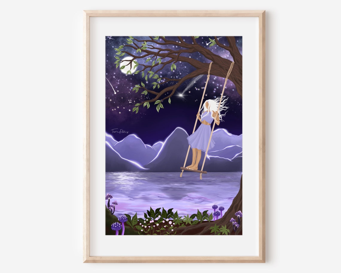 NOSTALGIA Fine Art Girl on Swing Illustration Print Etsy UK