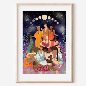 Women Unite - fine art print female empowerment illustration wall decor poster moon female friendship unity diversity sisterhood gift