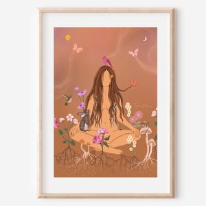 ROOTED IN NATURE spiritual animal plants connection illustration print