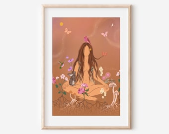 ROOTED IN NATURE spiritual animal plants connection illustration print