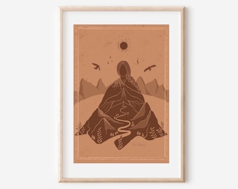 THE MOUNTAIN - fine art print Mother Nature Gaia Earth illustration wall decor earthy poster spiritual hippie earthy boho folk art whimsical