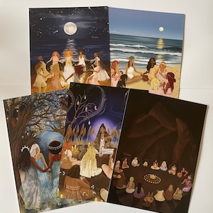 The WOMENS CIRCLE collection  - five A5 women connection mini print set wall decor poster friendship sisterhood illustration nature retreat