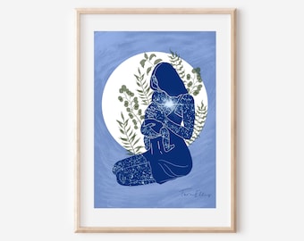 MOTHER LOVE - fine art spiritual cosmic  maternal illustration print