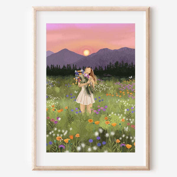 REWILDING - flower woman | nature lover | fine art illustration print