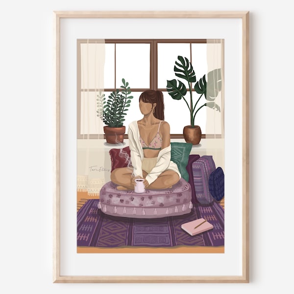 JUST BREATHE - fine art relax chill woman illustration print