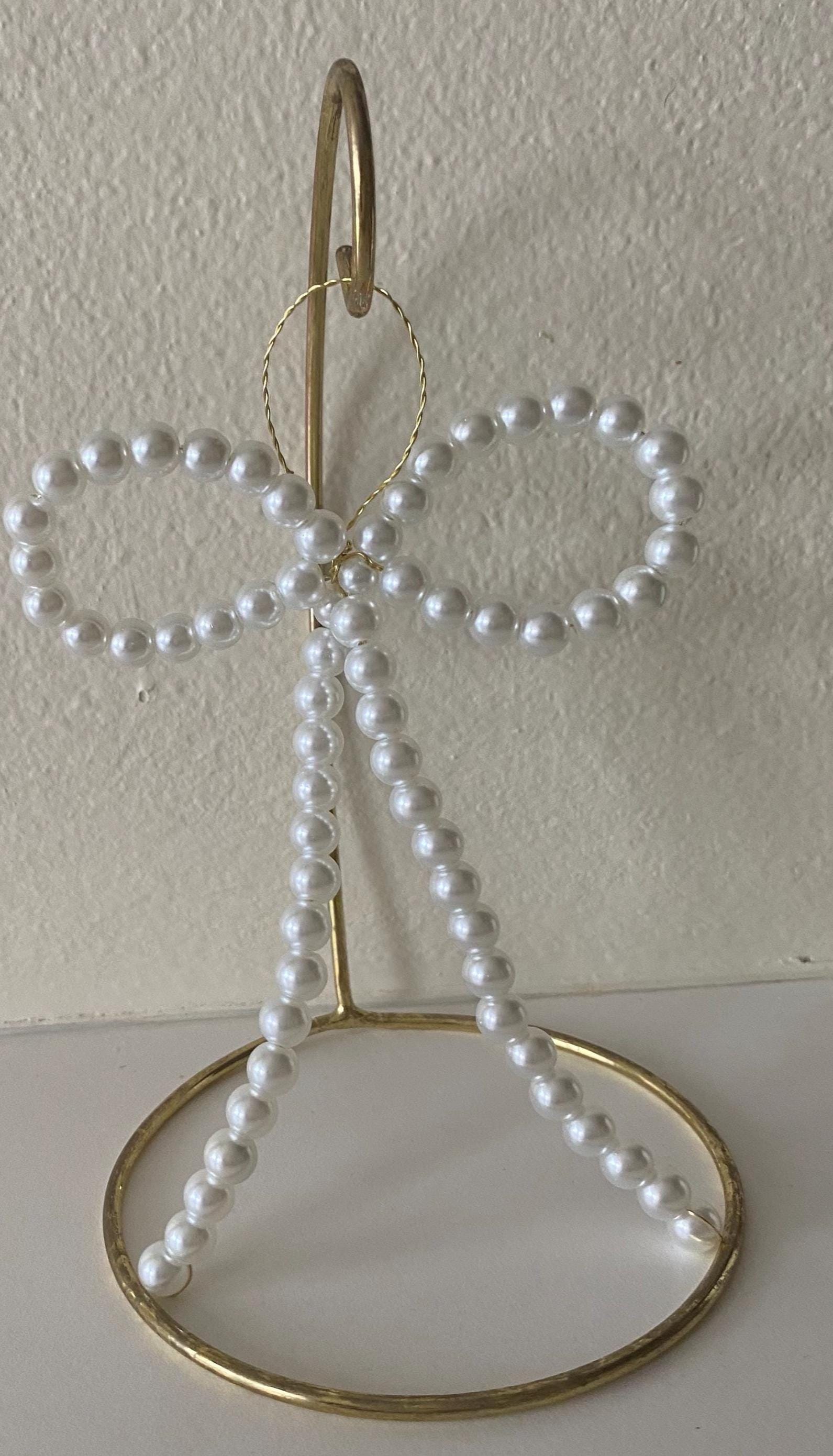 Pear Bow White Pearl Glass Bead Bow Ornament - Etsy