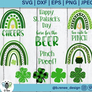 St Patricks Day SVG Bundle | St Pattys Day Shirt and Sign Bundle | Shamrock SVG | Boho Rainbows | Pinch Proof | Too Cute To Pinch | Cheers