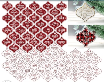 Arabesque Christmas Ornament SVG Bundle | 26 Christmas Sayings Ornament Bundle | Reindeer Names Arabesque SVG | Arabesque Tile SVG