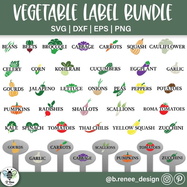 Lot d'étiquettes SVG de jardin | Lot d'étiquettes SVG de légumes | Étiquettes imprimables pour légumes | Légume SVG | Jardin svg | Étiquette de légumes png