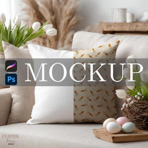 Easter Throw Pillow Mockup: Procreate & Photoshop Smart Object Surface Pattern Mockup (Digital Download)