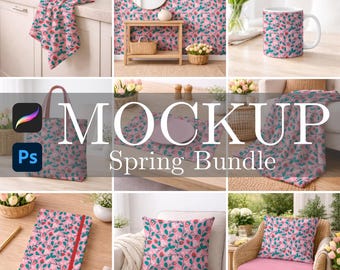 Spring Mockup Bundle, 10 Procreate and Photoshop Smart Object Mockups for Surface Patterns